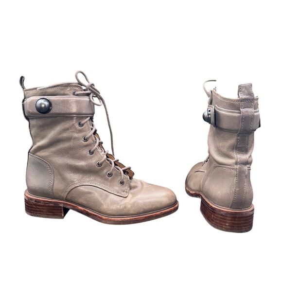 Louise Et Cie Shoes - Louise et Cie Lo-Velka Combat Boots Gray Leather Lace Up Size 6.5 greige